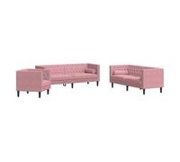 vidaXL Set de sofás Chesterfield con cojines 3 piezas terciopelo rosa