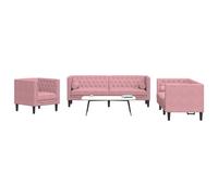 vidaXL Set de sofás Chesterfield con cojines 3 piezas terciopelo rosa