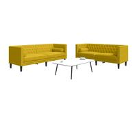 vidaXL Set de sofás Chesterfield y cojines 2 pzas terciopelo amarillo