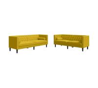 vidaXL Set de sofás Chesterfield y cojines 2 pzas terciopelo amarillo