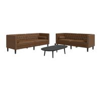 Set De Sofás Chesterfield Y Cojines 2 Pzs Ante Sintético Marrón Vidaxl