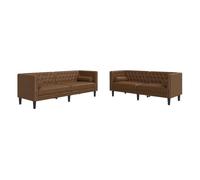 Set De Sofás Chesterfield Y Cojines 2 Pzs Ante Sintético Marrón Vidaxl