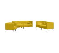 Set De Sofás Chesterfield Y Cojines 3 Pzas Terciopelo Amarillo Vidaxl