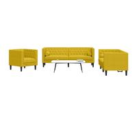 Set De Sofás Chesterfield Y Cojines 3 Pzas Terciopelo Amarillo Vidaxl