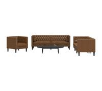Set De Sofás Chesterfield Y Cojines 3 Pzs Ante Sintético Marrón Vidaxl