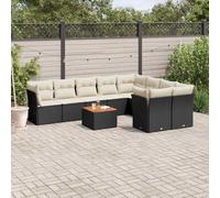 vidaXL Set de sofás de jardín 10 pzas cojines ratán sintético negro