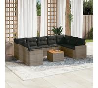 vidaXL Set de sofás de jardín 10 pzas con cojines ratán sintético gris