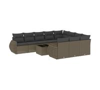 Vidaxl set de sofás de jardín 11 pzas y cojines ratán sintético gris