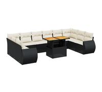 vidaXL Set de sofás de jardín 11 pzas y cojines ratán sintético negro