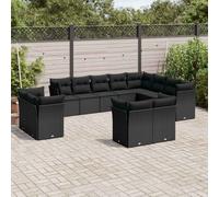vidaXL Set de sofás de jardín 12 piezas cojines ratán sintético negro