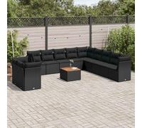vidaXL Set de sofás de jardín 12 piezas cojines ratán sintético negro