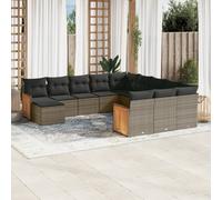 vidaXL Set de sofás de jardín 12 pzas con cojines ratán sintético gris