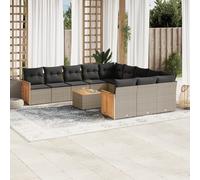 vidaXL Set de sofás de jardín 12 pzas con cojines ratán sintético gris