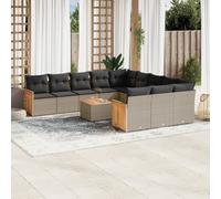 vidaXL Set de sofás de jardín 12 pzas con cojines ratán sintético gris