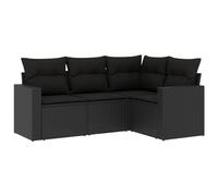 Vidaxl Set de Sofás de Jardín 4 Pzas Ratán Sintético Negro y Crema Black