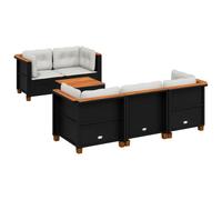 vidaXL Set de sofás de jardín 6 piezas y cojines ratán sintético negro