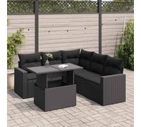 vidaXL Set de sofás de jardín 6 piezas y cojines ratán sintético negro