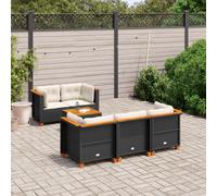 vidaXL Set de sofás de jardín 6 piezas y cojines ratán sintético negro