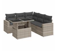 vidaXL Set de sofás de jardín 6 pzas y cojines ratán sintético gris