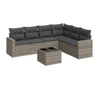 vidaXL Set de sofás de jardín 7 piezas con cojines ratán PE gris
