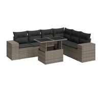 vidaXL Set de sofás de jardín 7 pzas con cojines ratán sintético gris