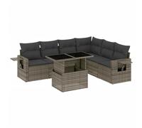 vidaXL Set de sofás de jardín 7 pzas con cojines ratán sintético Gris
