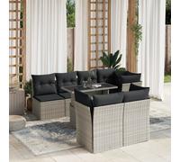 vidaXL Juego de 8 piezas de sofá de jardín con cojines, color gris claro, fabricado en polirratán