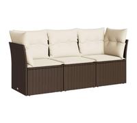 vidaXL Set de Sofás de Jardín con Cojines 3 pzas, Mesa y Asientos Modulares, Conjunto de Muebles para Terraza Patio, Ratán Sintético Marrón