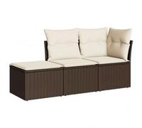 vidaXL Set de Sofás de Jardín con Cojines 3 pzas, Mesa y Asientos Modulares, Conjunto de Muebles para Terraza Patio, Ratán Sintético Marrón
