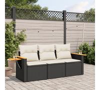 vidaXL Set de sofás de jardín con cojines 3 pzas ratán sintético negro