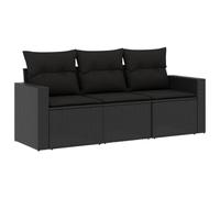 vidaXL Set de sofás de jardín 3 pzas con cojines – Ratán sintético negro