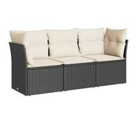 vidaXL Set de Sofás de Jardín con Cojines 3 pzas, Sillas con Respaldos, Sofás Modulares, Asientos para Patio Terraza, Ratán Sintético Negro