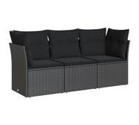 vidaXL Set de Sofás de Jardín con Cojines 3 pzas, Sillas con Respaldos, Sofás Modulares, Asientos para Patio Terraza, Ratán Sintético Negro