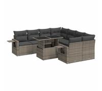 vidaXL Set de sofás de jardín con cojines 9 pzas ratán sintético gris