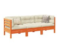 vidaXL Set de sofás jardín 3 pzas con cojines madera pino marrón cera