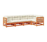 vidaXL Set de sofás de jardín 5 piezas con cojines madera pino marrón cera