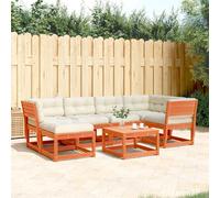 vidaXL Set de sofás jardín 6 pzas con cojines madera pino marrón cera