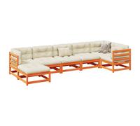 vidaXL Set de sofás jardín 7 pzas con cojines madera pino marrón cera