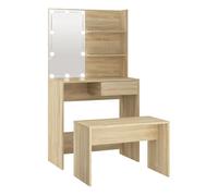 vidaXL Set de tocador con LED madera contrachapada – Roble Sonoma/Marrón roble/Madera antigua
