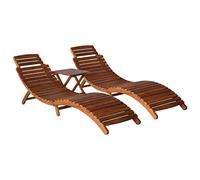 vidaXL Set de tumbonas con mesita 3 piezas Madera maciza de acacia Exterior para dos personas
