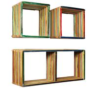 vidaXL Set estantería de pared 3 uds teca maciza reciclada multicolor