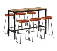 vidaXL Set mesa alta y taburetes 7 pzas madera maciza mango y metal