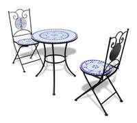 vidaXL Conjunto de jardín Salento 2 sillas y mesa Azul/Blanco
