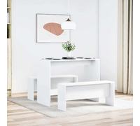 vidaXL Set mesa y banco de comedor 3 pzas madera de ingeniería blanco