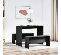 vidaXL Set mesa y banco de comedor 3 pzas madera de ingeniería negro