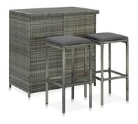 vidaXL Set mesa y sillas de bar jardín 3 piezas ratán sintético gris