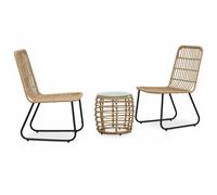 vidaXL Set mesa y sillas de jardín 3 pzas ratán sintético color roble