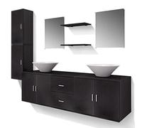 vidaXL Conjunto de muebles de baño con lavabo 9 piezas negro en conglomerado
