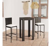 vidaXL Set muebles bar jardín 3 piezas y cojines ratán sintético negro