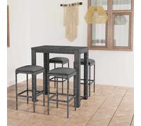 Set muebles bar jardín 5 piezas y cojines ratán sintético gris vidaxl